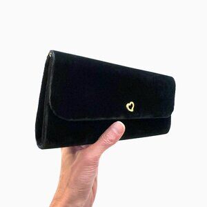 Victoria's Secret Black Velvet Clutch Evening Bag Gold Heart Whimsigoth Y2K 90s